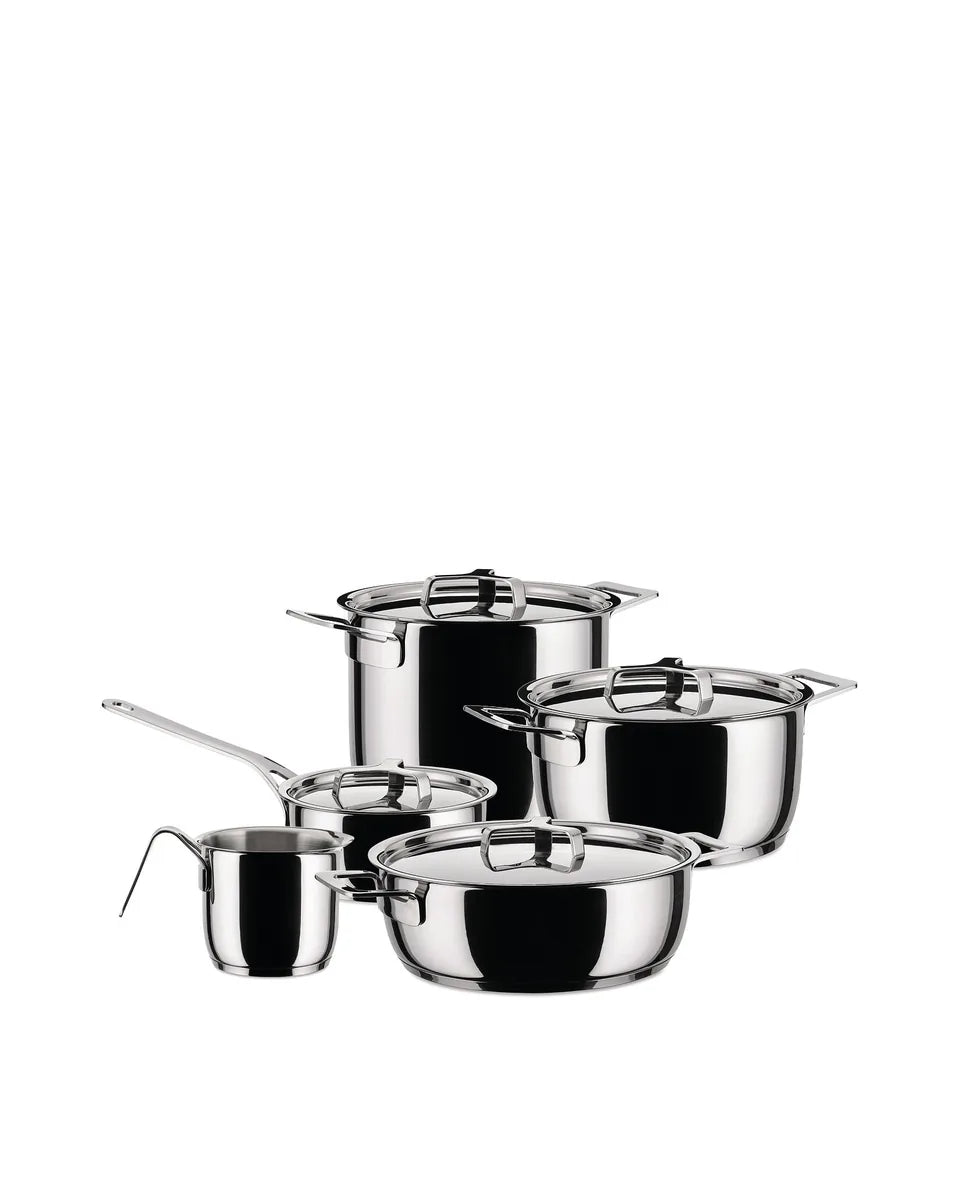 Alessi Set 9 Pentole con Coperchi in Acciaio Inox - Design Richard Sapper