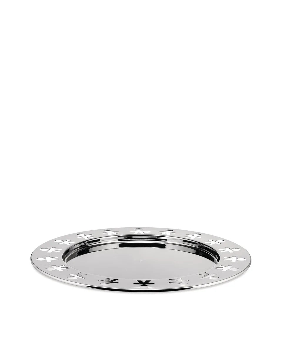 Alessi vassoio rotondo Girotondo acciaio inox bordo traforato argento lucido diametro 40 cm