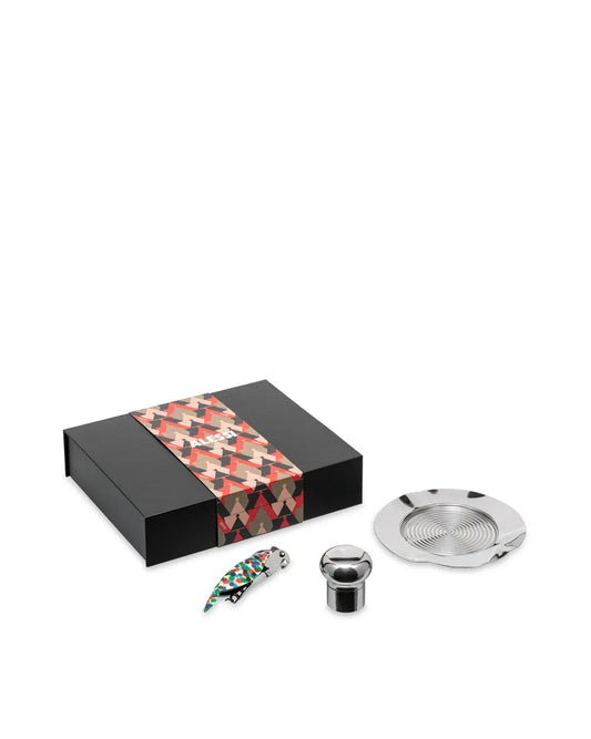Alessi Set da Vino Cavatappi Sommelier Parrot con Tappo Noè e Sottobottiglia Sitges in acciaio inossidabile 18/10, design