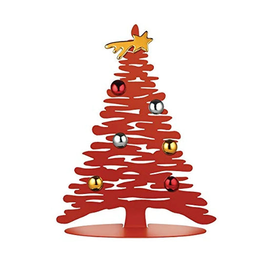 Alessi Albero di Natale Bark in acciaio rosso, design traforo corteccia, altezza 30cm