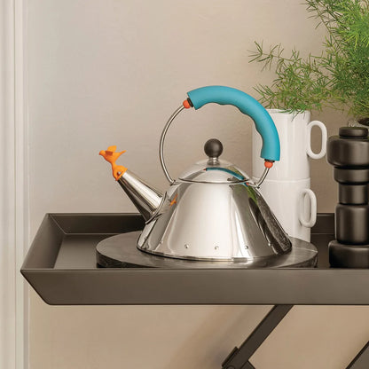 Alessi bollitore 9093/1 acciaio inossidabile 18/10 con uccellino Michael Graves azzurro chiaro