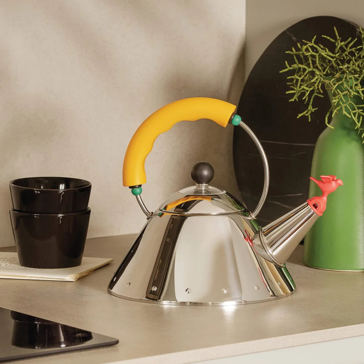 Alessi bollitore 9093/1 acciaio inossidabile 18/10 con uccellino Michael Graves azzurro chiaro