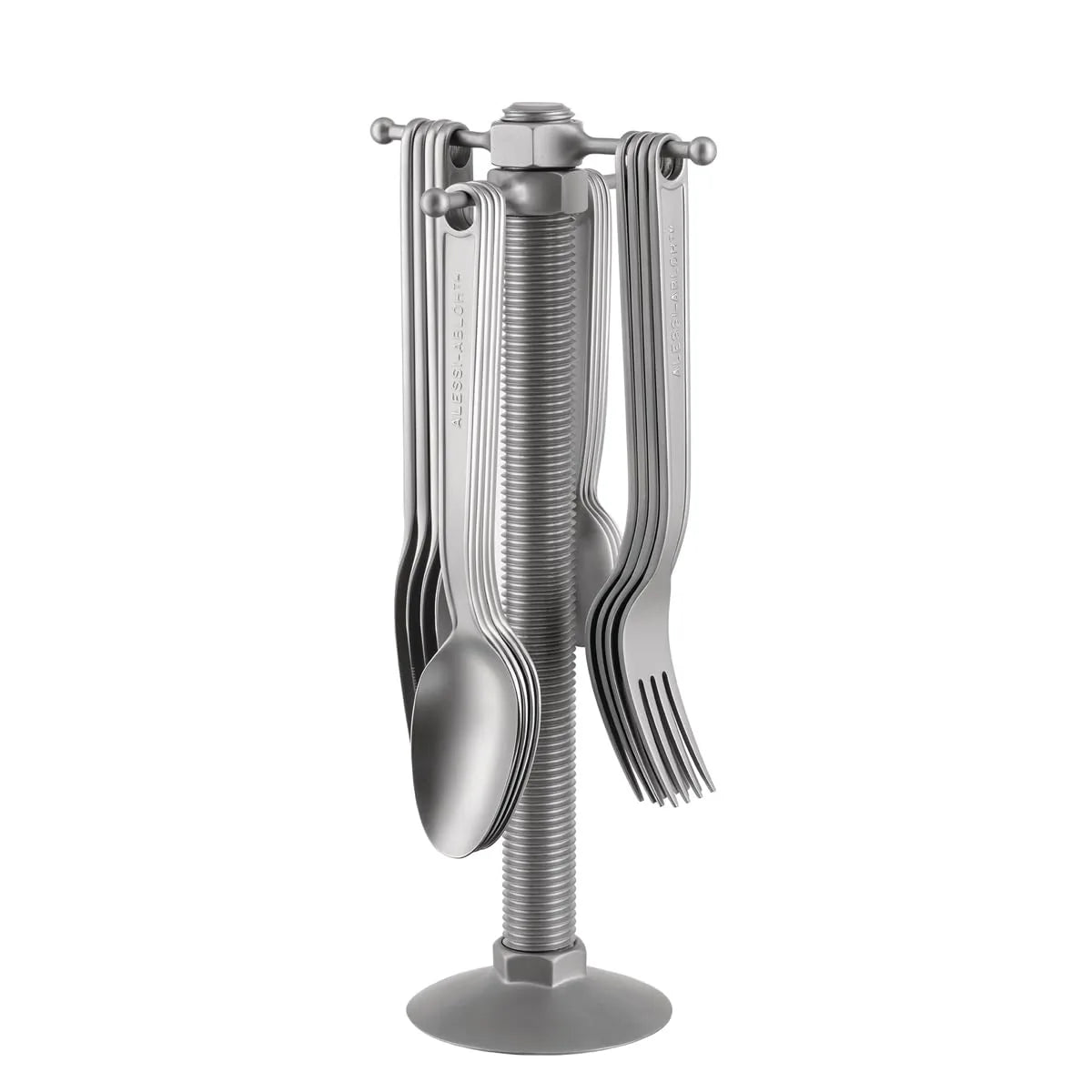 Alessi Conversational Objects set posate 16 pezzi Virgil Abloh acciaio inossidabile finitura opaca con portaposate
