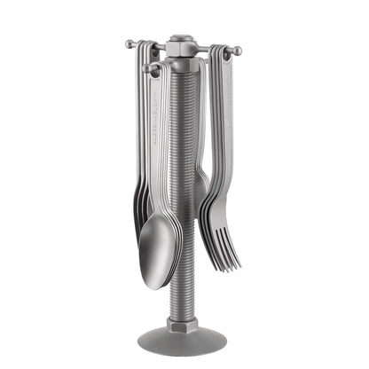 Alessi Conversational Objects set posate 16 pezzi Virgil Abloh acciaio inossidabile finitura opaca con portaposate