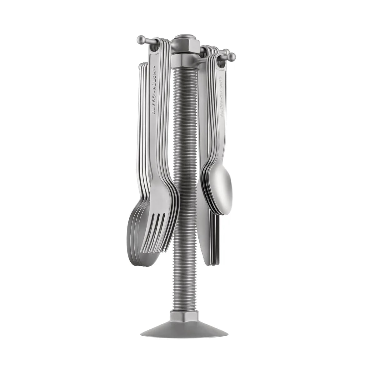 Alessi Conversational Objects set posate 16 pezzi Virgil Abloh acciaio inossidabile finitura opaca con portaposate