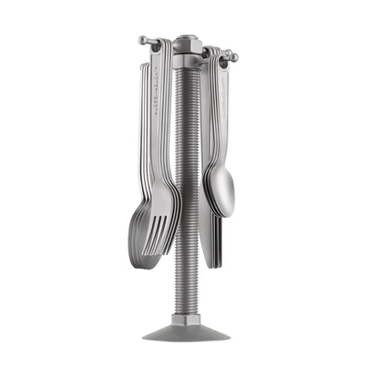 Alessi Conversational Objects set posate 16 pezzi Virgil Abloh acciaio inossidabile finitura opaca con portaposate