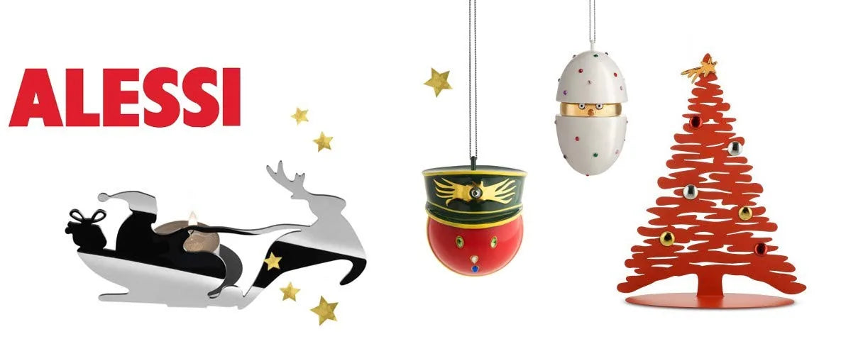 Alessi Albero di Natale in acciaio inossidabile, design Boucquillon & Maaoui, disponibile in acciaio lucido, bianco e rosso