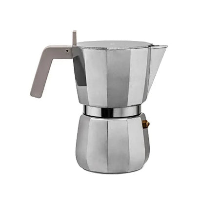 Alessi caffettiera moka DC06/9 in acciaio inox con manico grigio, design David Chipperfield
