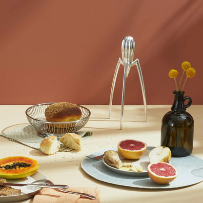 Alessi Spremiagrumi Juicy Salif alluminio Philippe Starck argento e bianco