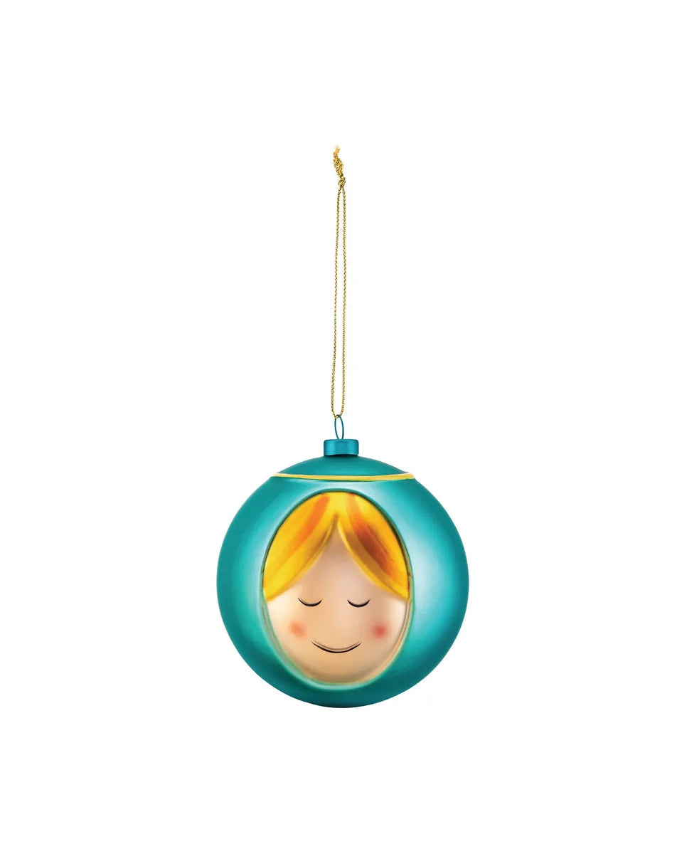 Alessi set 4 palle natalizie Madonna in vetro soffiato decorato a mano, diametro 9 cm
