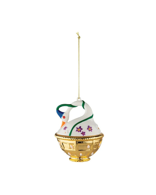 Alessi Set 4 Decorazione Cigno di Primavera porcellana multicolore dipinta a mano
