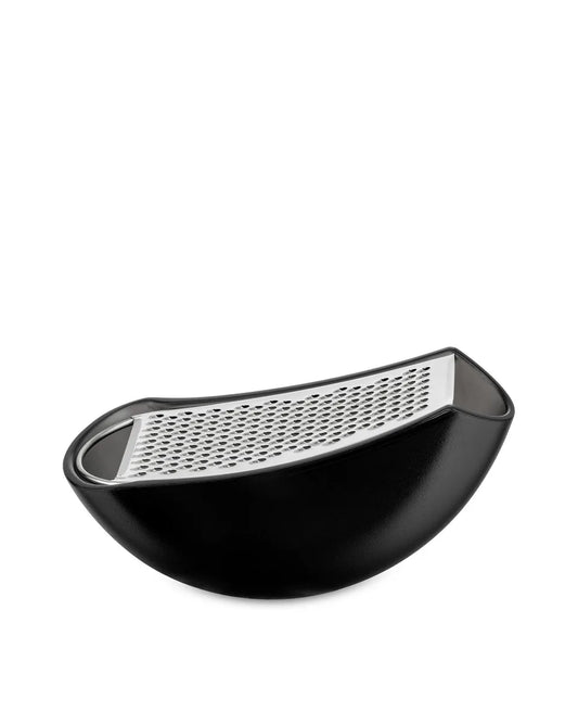 Alessi Parmenide grattugia con raccoglitore in acciaio lucido e resina termoplastica, disponibile in blu nero ghiaccio rosso