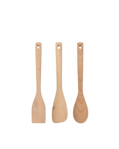 Alessi set cucchiaio schiumatoio spatola legno naturale design Jasper Morrison