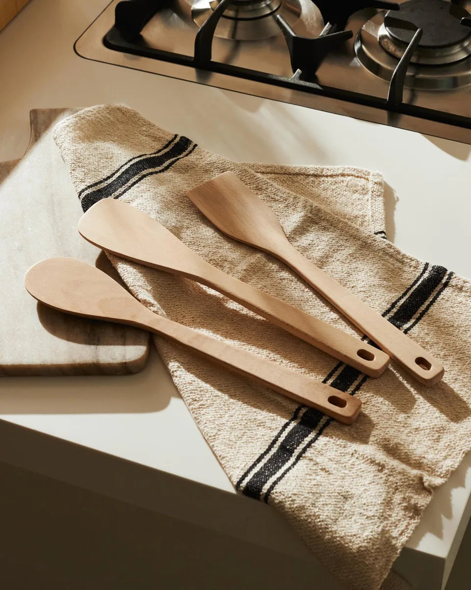 Alessi - Ensemble cuillère, écumoire et spatule en bois