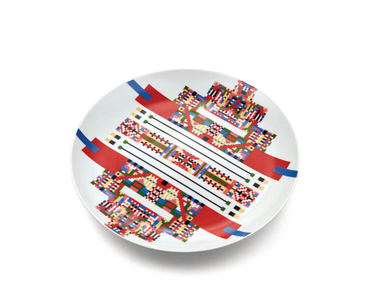 Alessi piatto per dolci in porcellana con decoro multicolore astratto, 30x30 cm