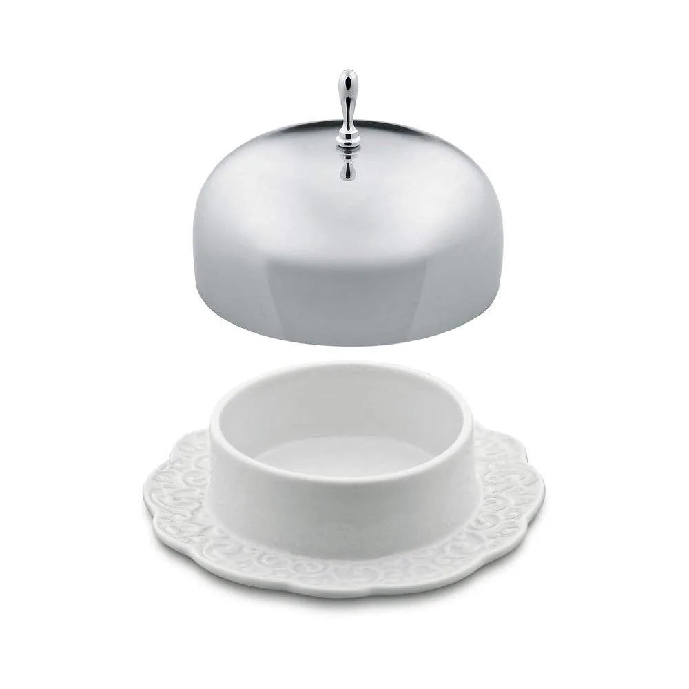 Alessi portaburro porcellana bianca coperchio acciaio inox lucido design Marcel Wanders