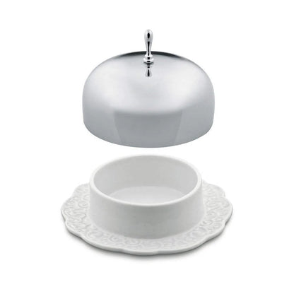 Alessi portaburro porcellana bianca coperchio acciaio inox lucido design Marcel Wanders