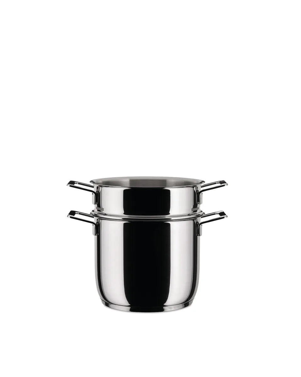 Alessi Set Pasta Pots&Pans acciaio inox lucido argento design Jasper Morrison