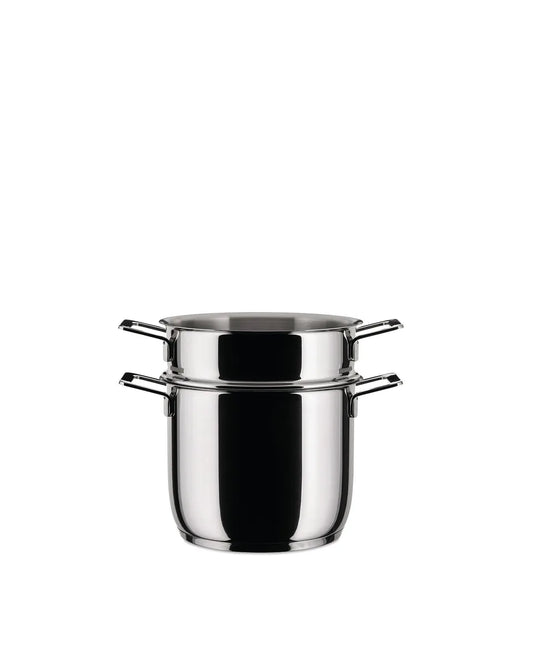 Alessi Set Pasta Pots&Pans acciaio inox lucido argento design Jasper Morrison