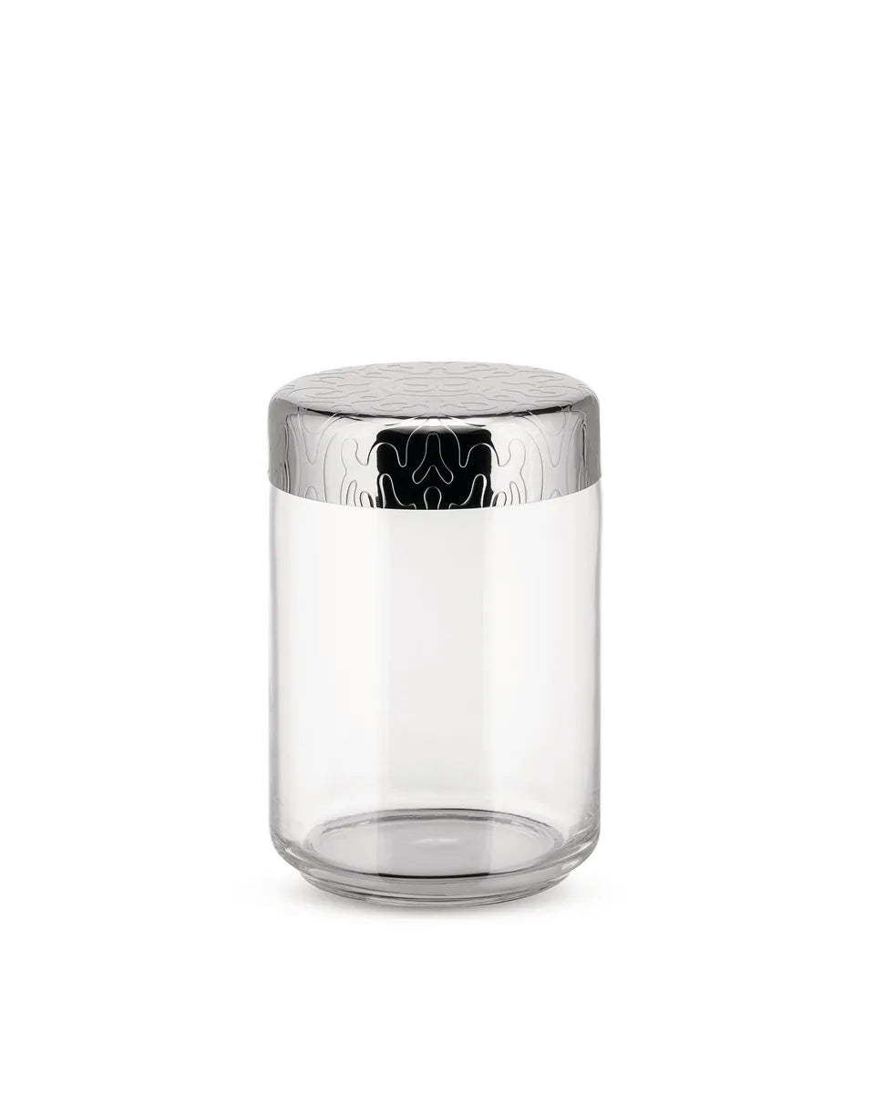 Alessi Dressed contenitore in vetro con coperchio acciaio inox lucidato argento