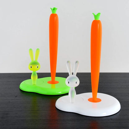 Alessi Portarotolo Bunny and Carrot resina bianco e verde design Stefano Giovannoni