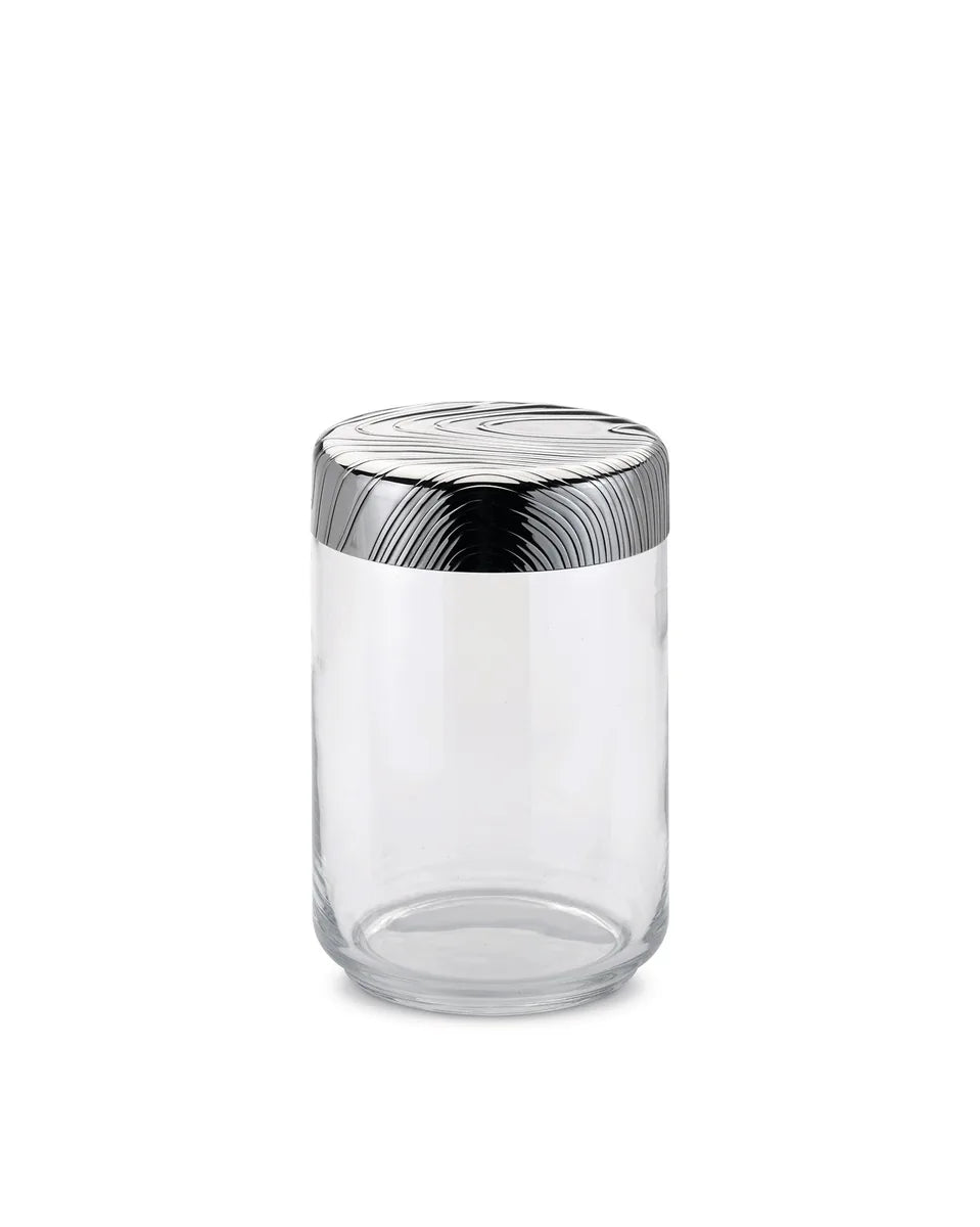 Alessi barattolo da cucina Veneer in vetro e acciaio inossidabile con decoro fluido, colore trasparente