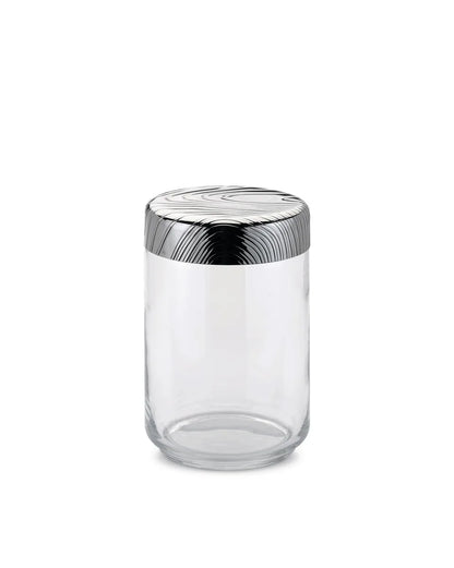 Alessi barattolo da cucina Veneer in vetro e acciaio inossidabile con decoro fluido, colore trasparente