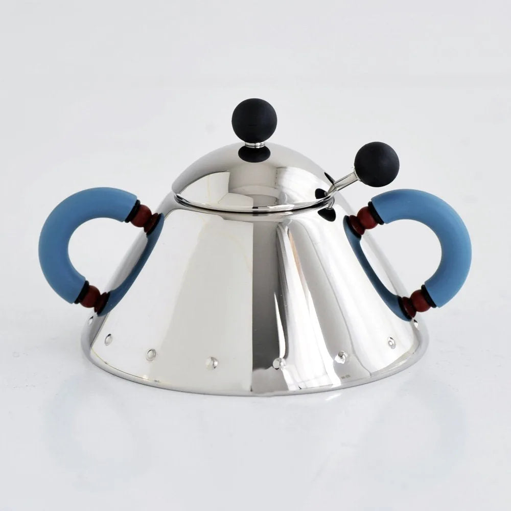 Alessi zuccheriera con cucchiaino in acciaio inox lucidato a specchio, design Michael Graves