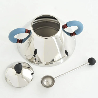 Alessi zuccheriera con cucchiaino in acciaio inox lucidato a specchio, design Michael Graves