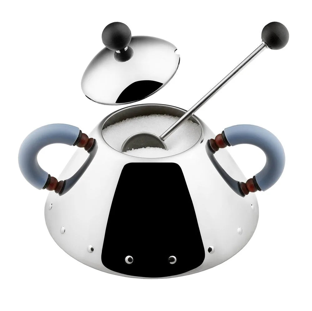 Alessi zuccheriera con cucchiaino in acciaio inox lucidato a specchio, design Michael Graves