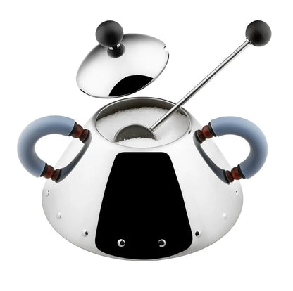 Alessi zuccheriera con cucchiaino in acciaio inox lucidato a specchio, design Michael Graves
