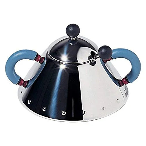 Alessi zuccheriera con cucchiaino in acciaio inox lucidato a specchio, design Michael Graves