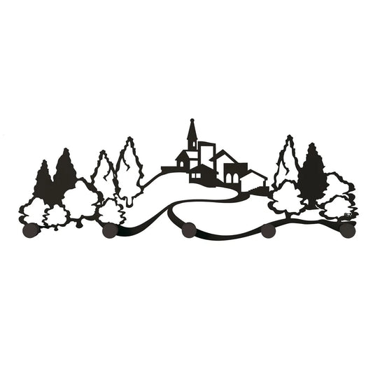 Arti & Mestieri appendiabiti a muro in ferro paesaggio collinare con alberi e edifici, design italiano
