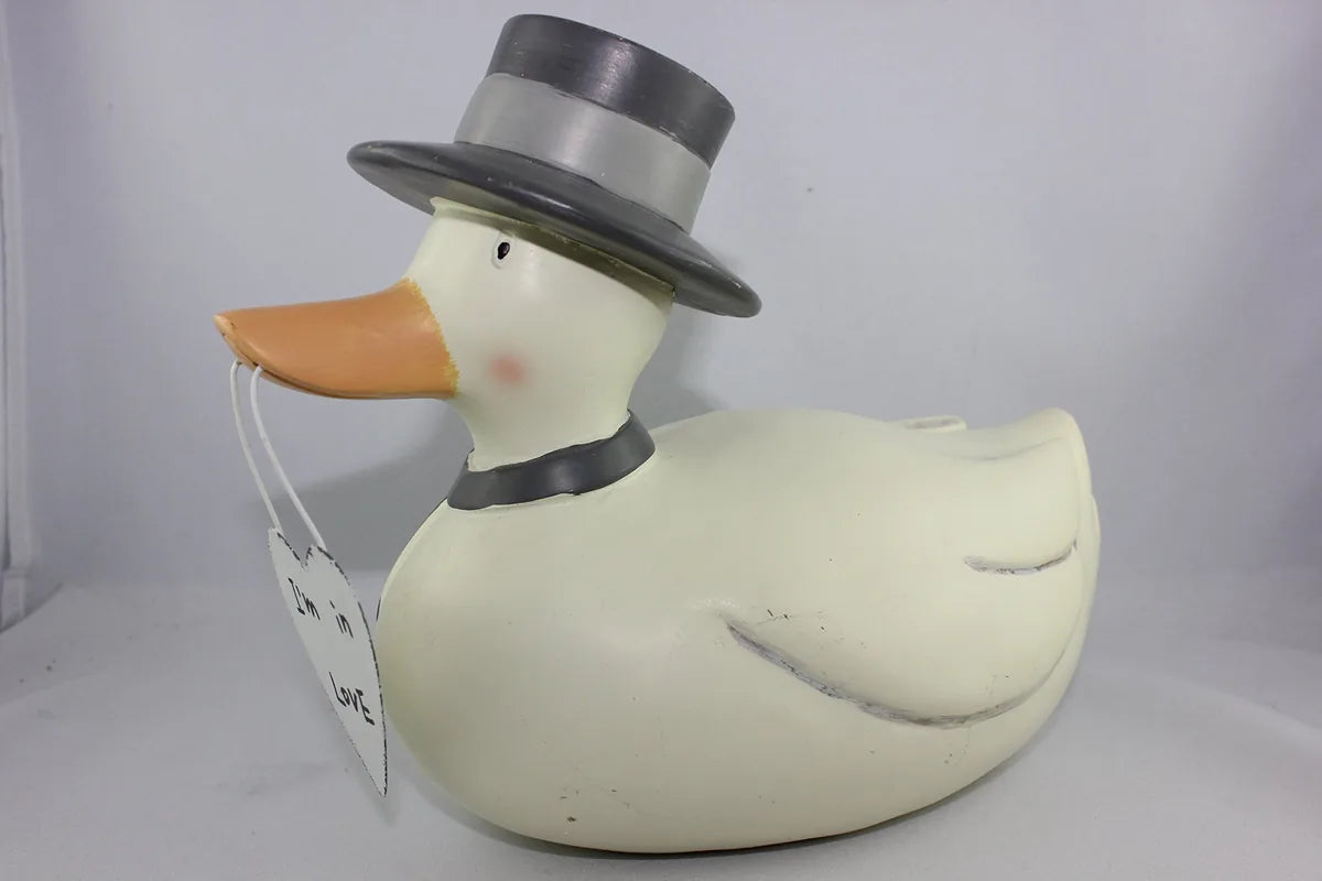 Baden Seaside Duck with Cylinder I'm in Love set 2 pezzi resina multicolore 20x16 cm