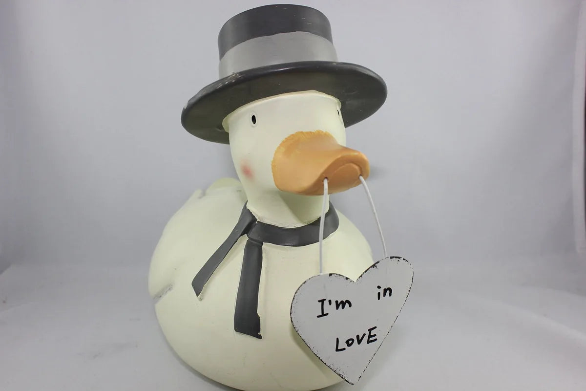 Baden Seaside Duck with Cylinder I'm in Love set 2 pezzi resina multicolore 20x16 cm