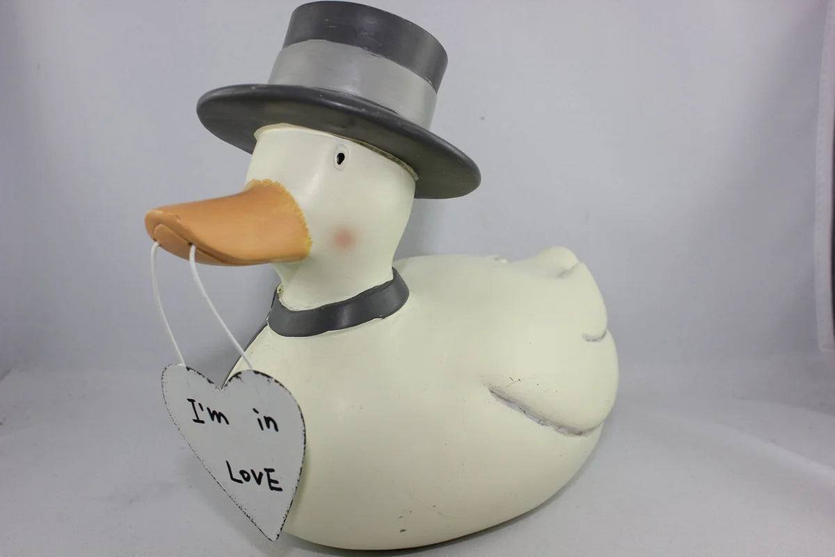 Baden Seaside Duck with Cylinder I'm in Love set 2 pezzi resina multicolore 20x16 cm