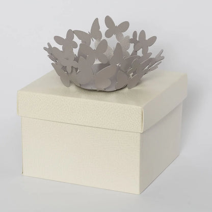 Arti & Mestieri Bomboniera Cestino Farfalle in ceramica bianco e sabbia