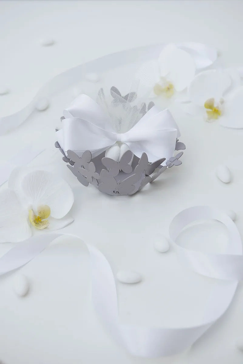 Arti & Mestieri Bomboniera Cestino Farfalle in ceramica bianco e sabbia
