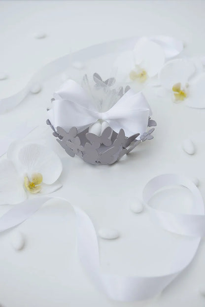 Arti & Mestieri Bomboniera Cestino Farfalle in ceramica bianco e sabbia