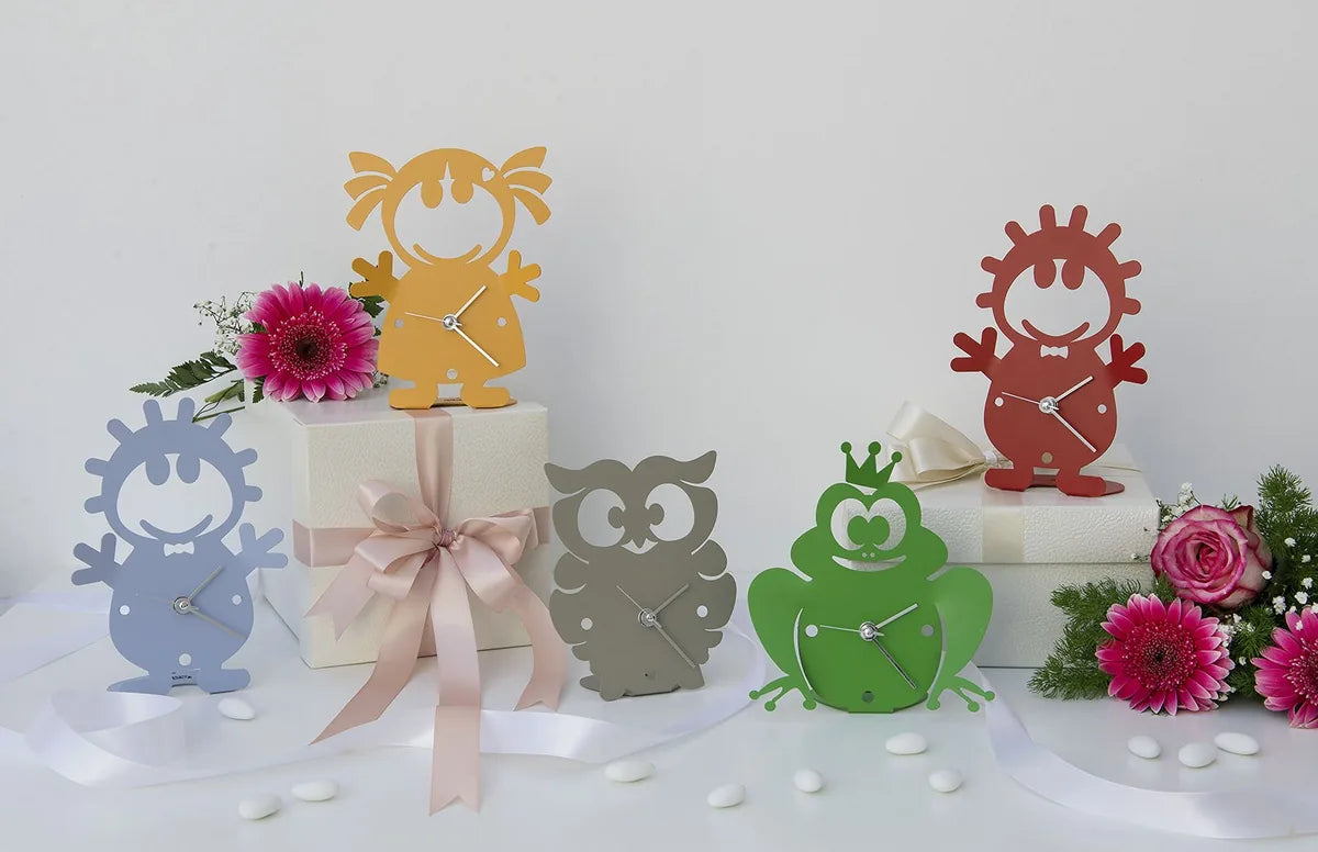 Arti & Mestieri Orologio Gufetto in ferro Bianco design italiano da tavolo