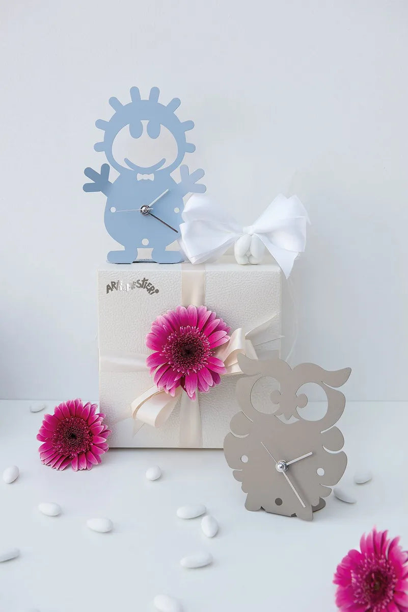 Arti & Mestieri Orologio Gufetto in ferro Bianco design italiano da tavolo