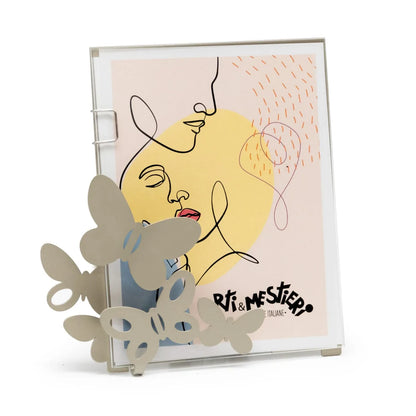 Arti & Mestieri Bomboniera Portafoto Farfalle in ferro, colore Bianco e Sabbia - Stilmobili