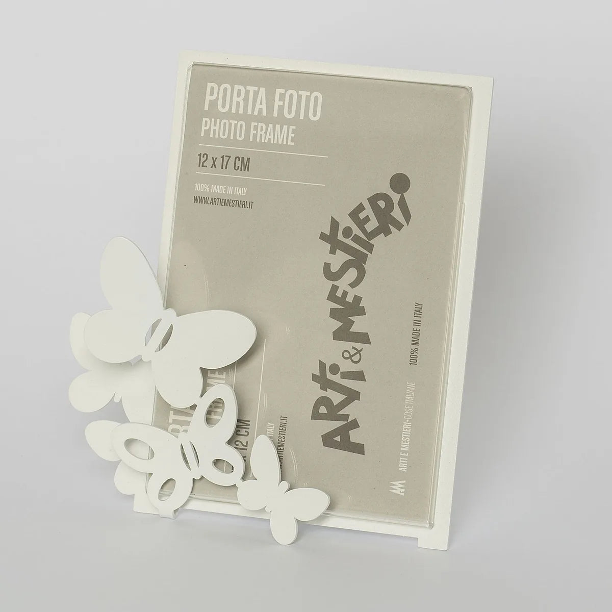 Arti & Mestieri Bomboniera Portafoto Farfalle in ferro, colore Bianco e Sabbia - Stilmobili