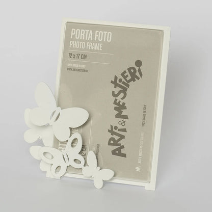 Arti & Mestieri Bomboniera Portafoto Farfalle in ferro, colore Bianco e Sabbia - Stilmobili