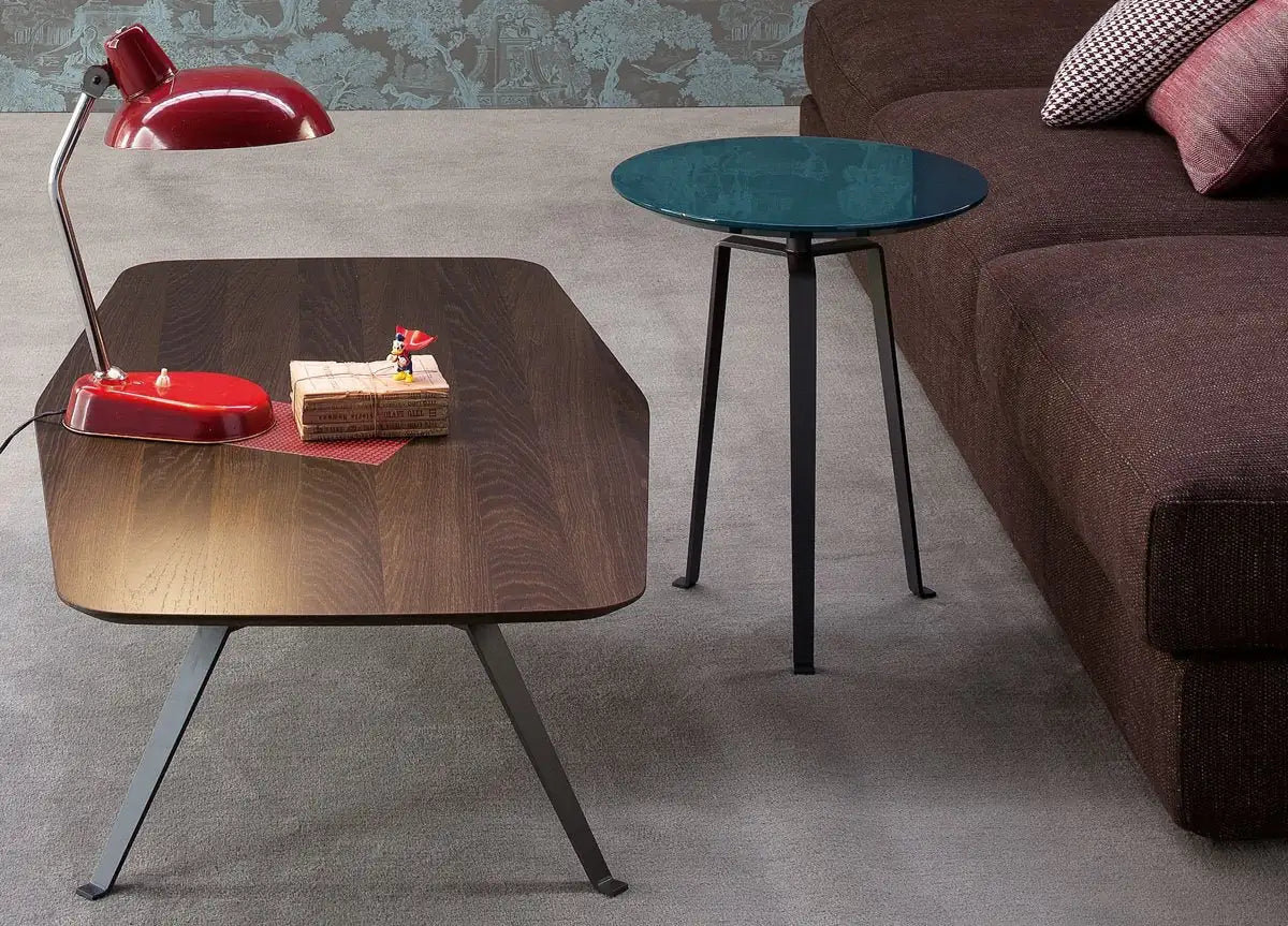 Bonaldo Tavolino Tie Antracite Opaco con piano rovere e piedi in metallo