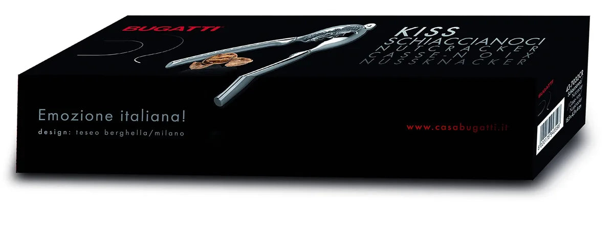 Bugatti Schiaccianoci Kiss in zama e acciaio inox, design moderno cromato
