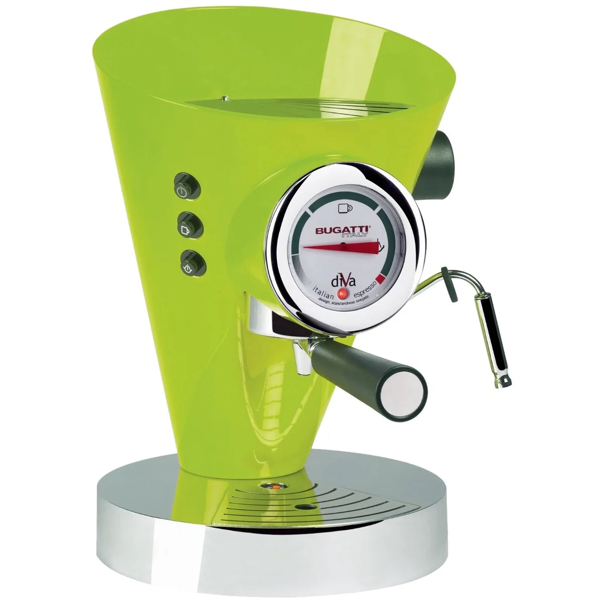 Bugatti Diva macchina per espresso alluminio e acciaio inox colore verde mela