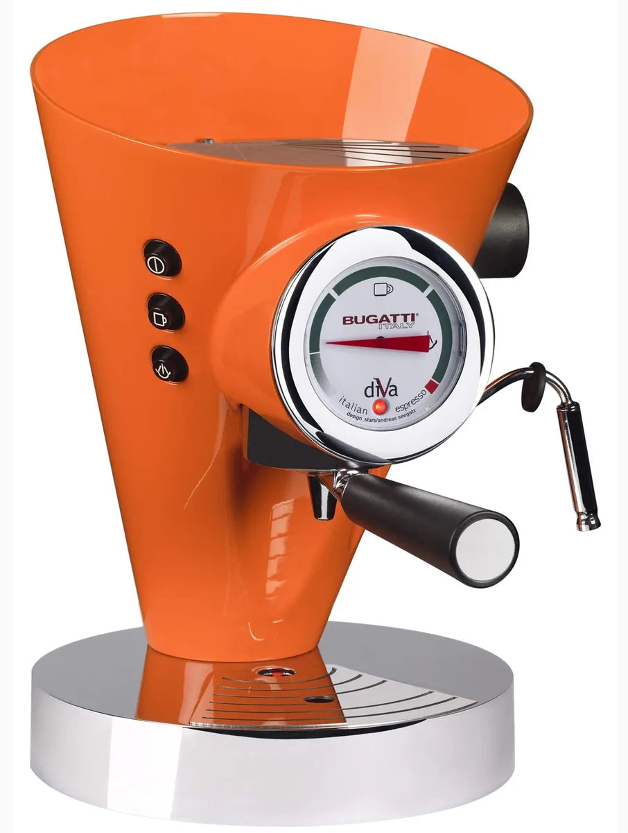 Bugatti Diva macchina espresso arancione alluminio acciaio inox pressione 15 bar
