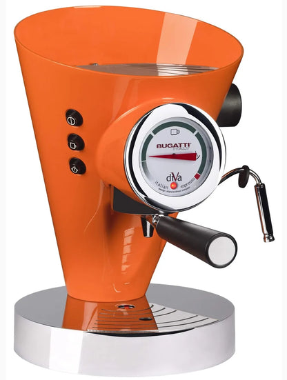 Bugatti Diva macchina espresso arancione alluminio acciaio inox pressione 15 bar