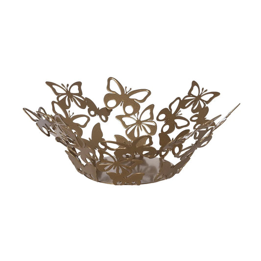 Arti & Mestieri Centrotavola Moderno Farfalloso Piccolo in ferro, colori Oro laccato, Bianco marmo e Beige